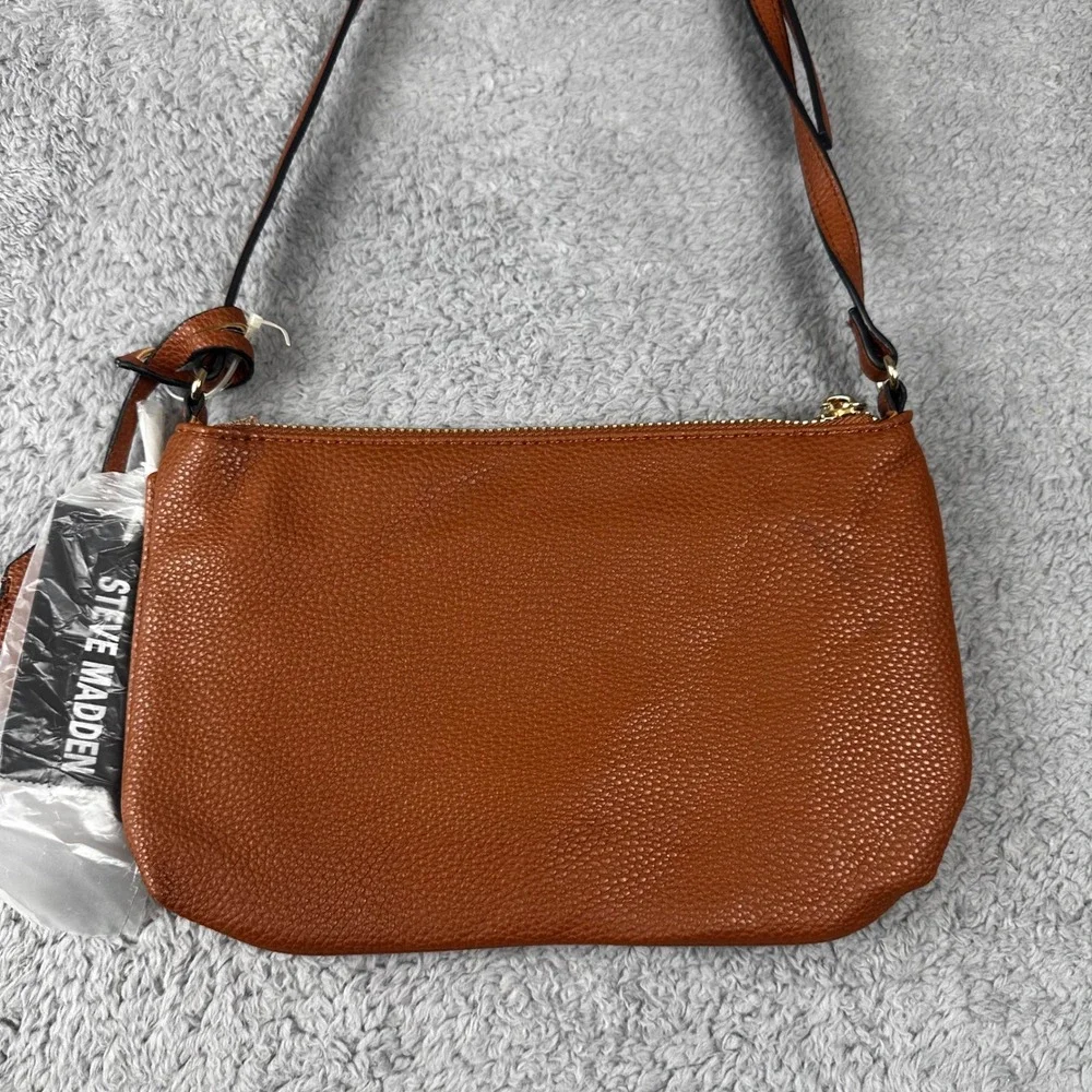 Steve Madden‎ Crossbody Bag Womens Small Cognac Brown Pebbled Gold Hardware New